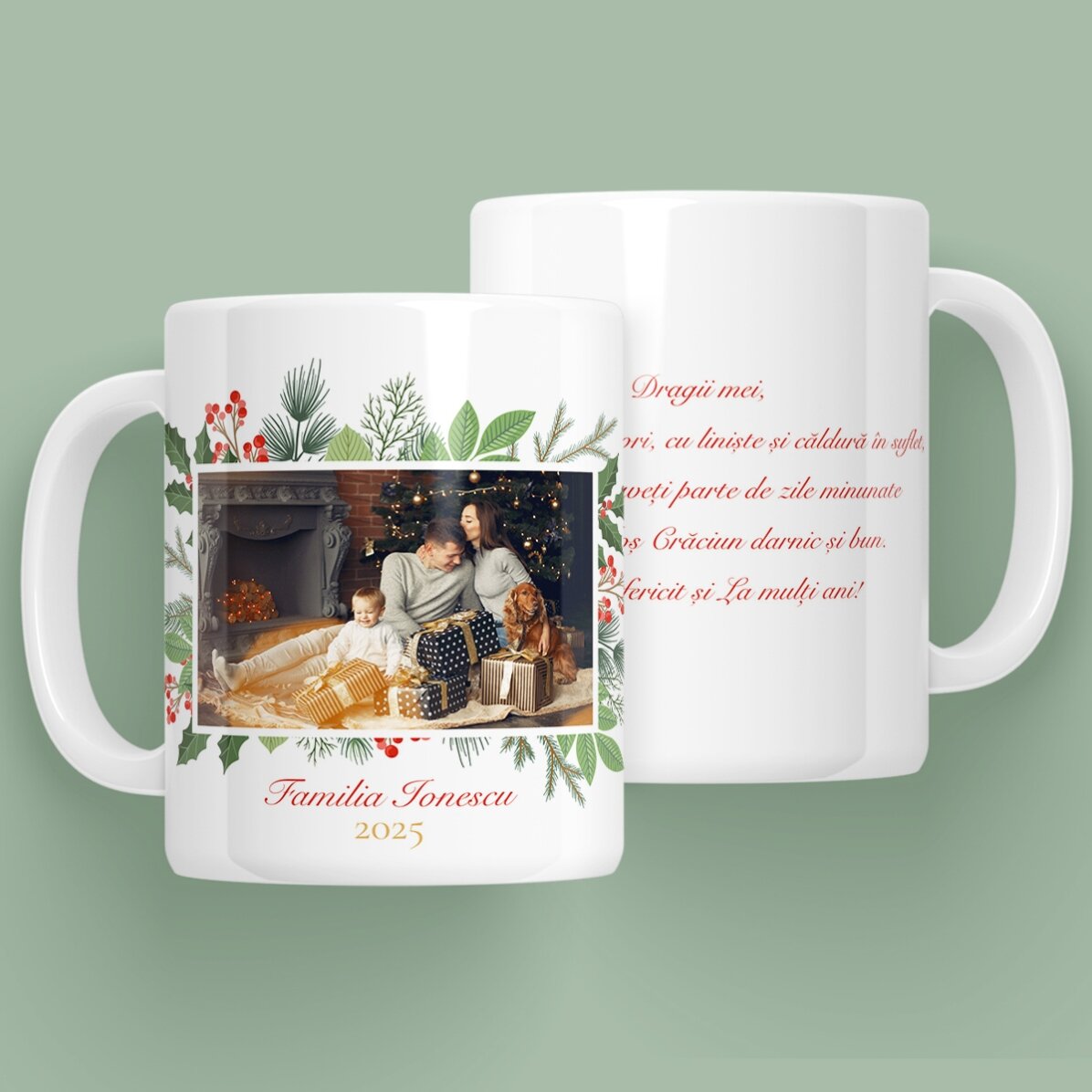 Cană personalizată cu o poză și text - Crăciun Fericit!
