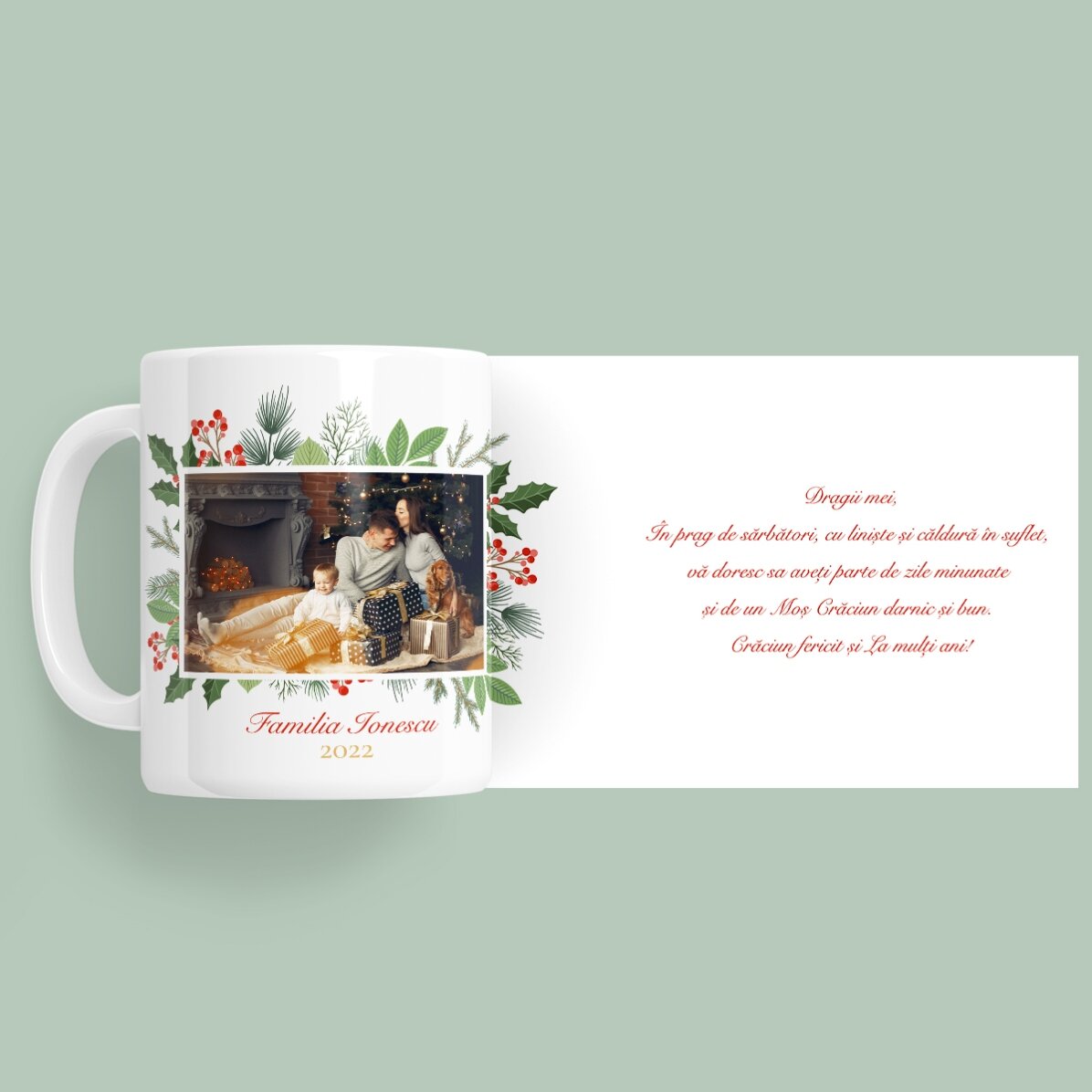 Cană personalizată cu o poză și text - Crăciun Fericit!