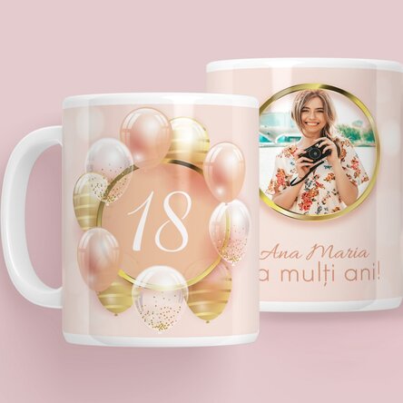 Cană personalizată cu o poză și text - Majorat
