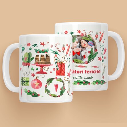 Cană personalizată cu o poză și text - model de Crăciun