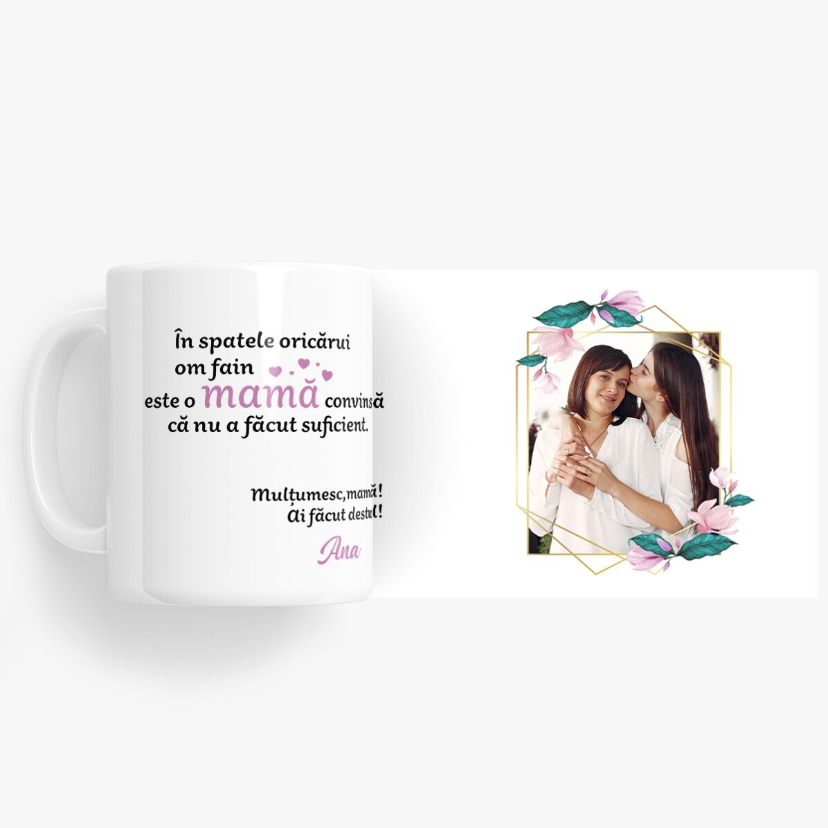 Cană personalizată cu o poză și text - Mulțumesc, mamă!