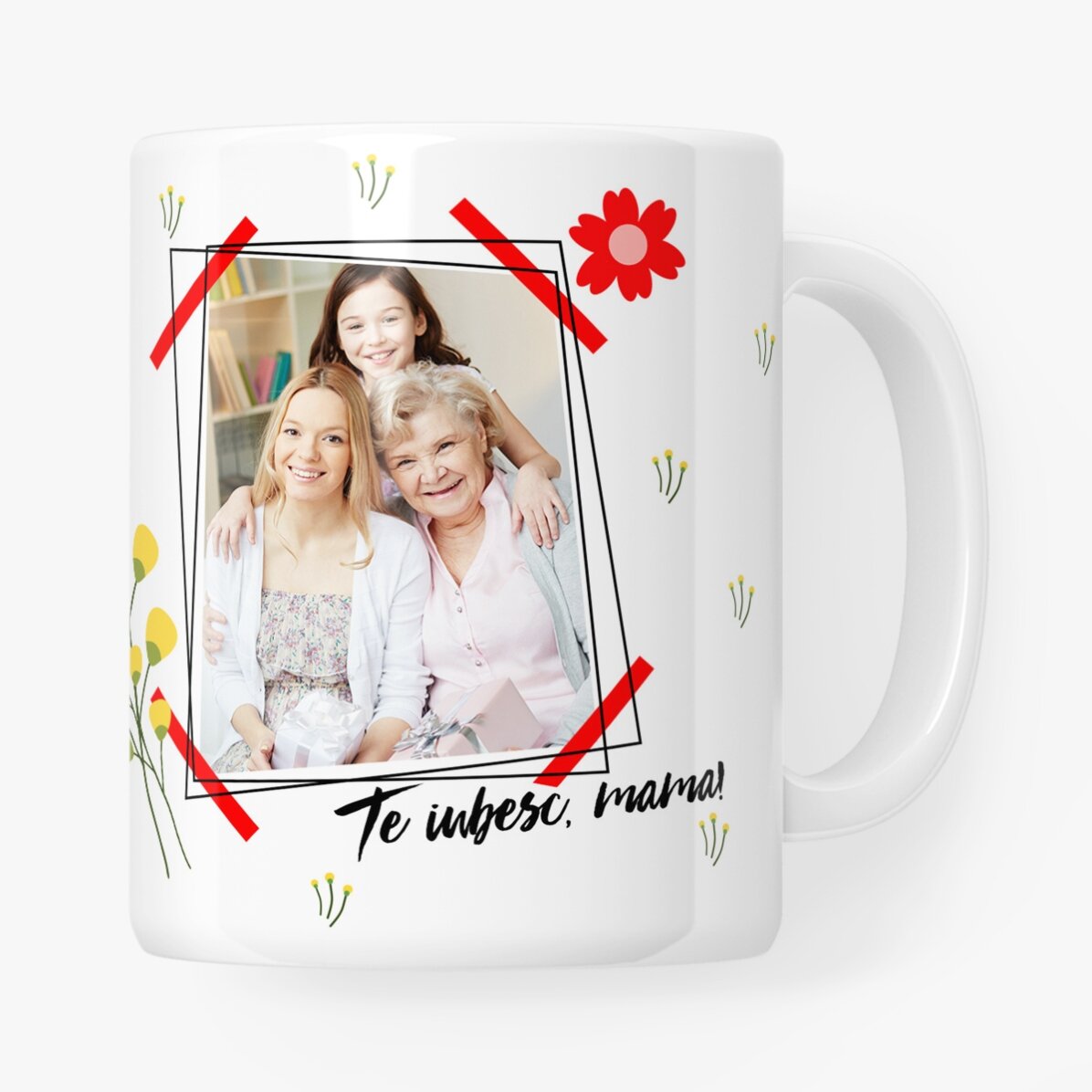 Cană personalizată cu o poză și text - Te iubesc, mama!