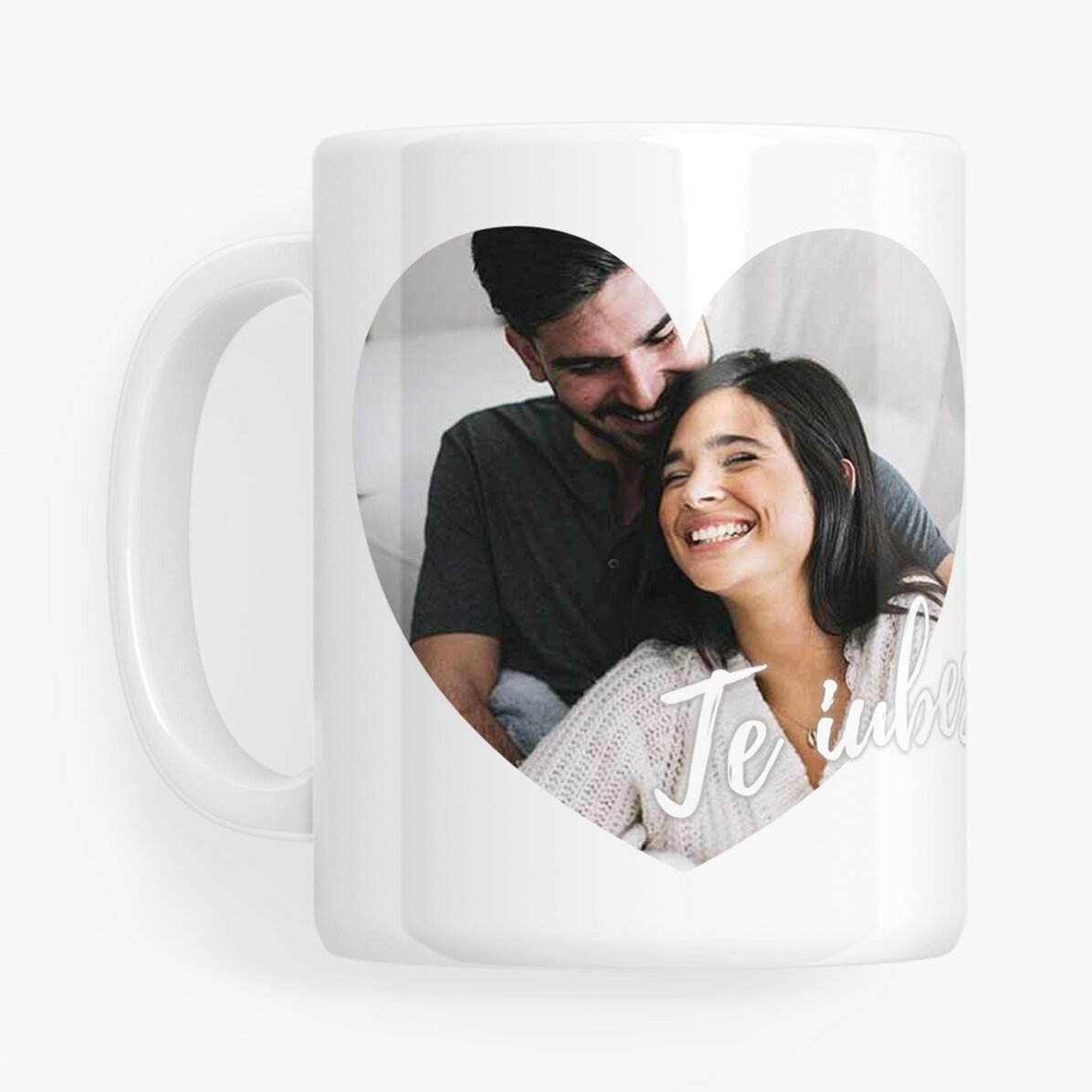 Cană personalizată cu poză în formă de inimă - Te iubesc!