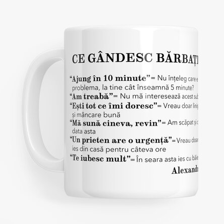 Cană personalizată cu text - Ce gândesc bărbații