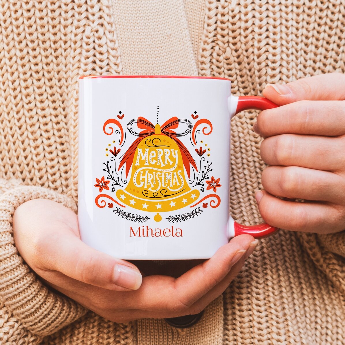 Cană personalizată cu text - Clopot Merry Christmas