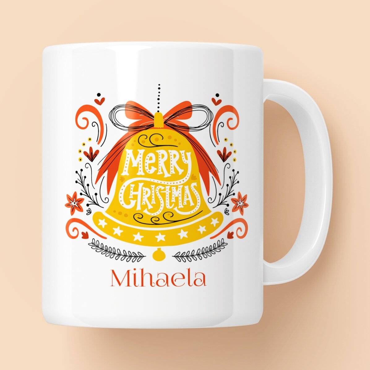 Cană personalizată cu text - Clopot Merry Christmas