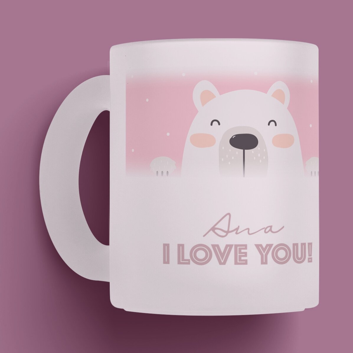 Cană sticlă mată personalizată cu text - Cute Valentine 