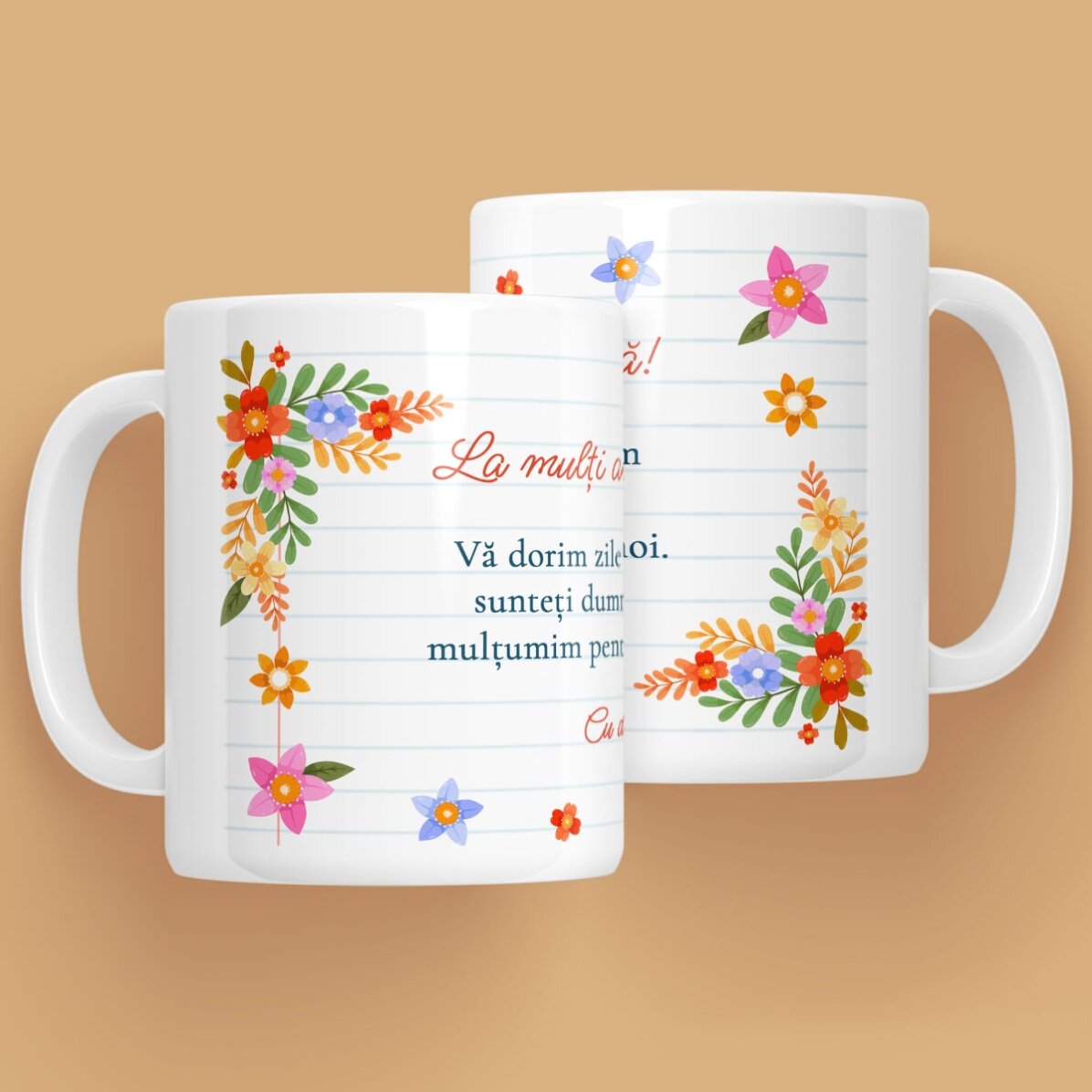 Cană personalizată cu text - Flori 