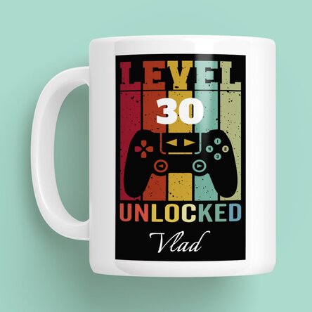 Cană personalizată cu text - Level Unlocked