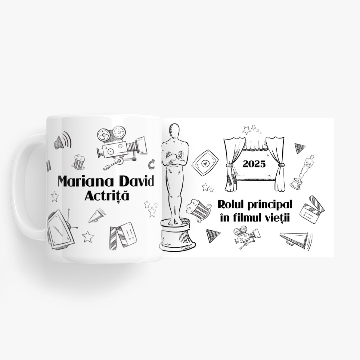 Cană personalizată cu text pentru actori - Hand drawn set