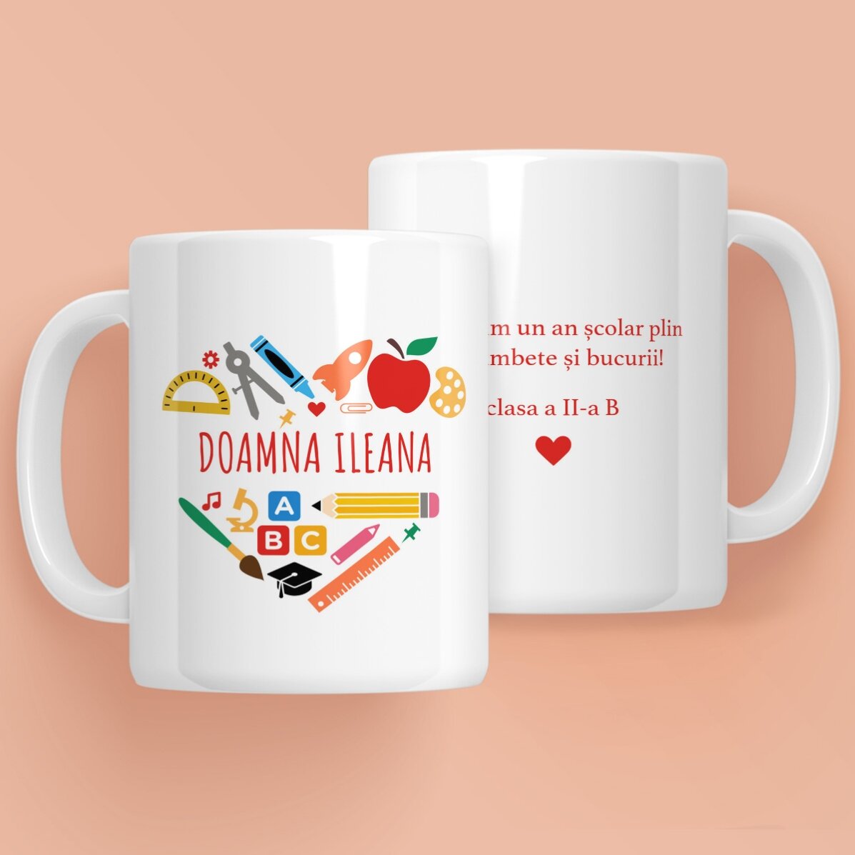 Cană personalizată cu text pentru profesori - Heart