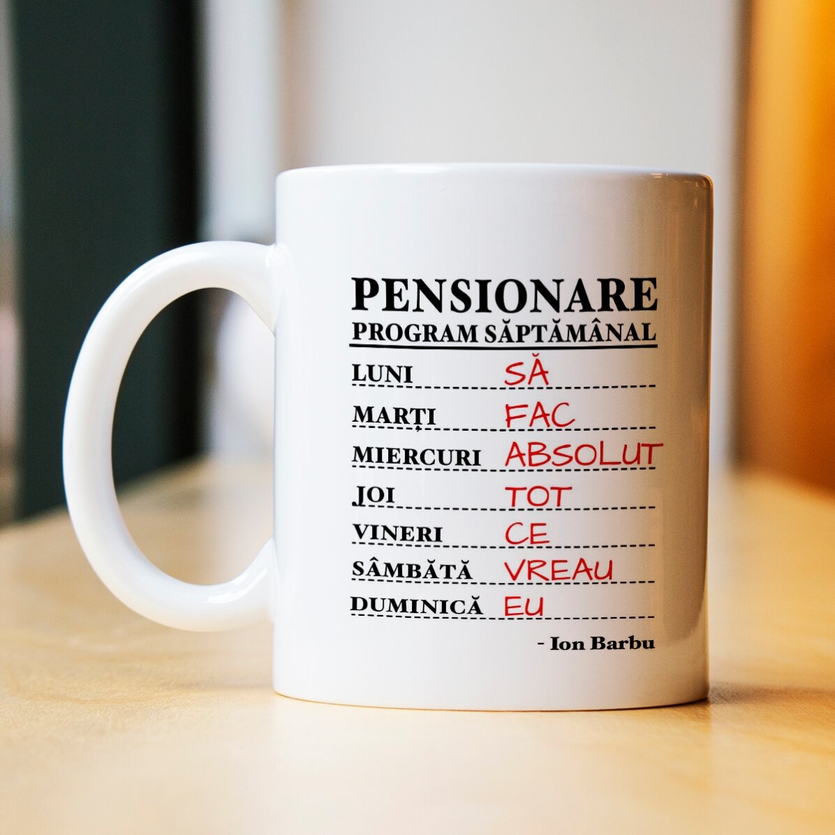 Cană personalizată cu text - Program săptămânal