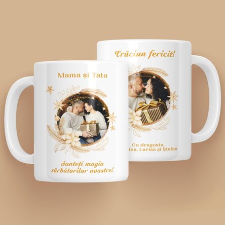 Cană personalizată cu text și 2 poze - Magia sărbătorilor