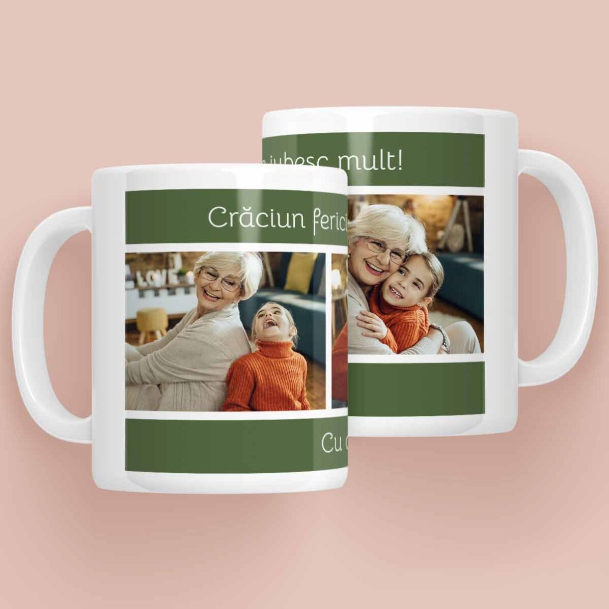 Cană personalizată cu text și 3 poze - Crăciun fericit!