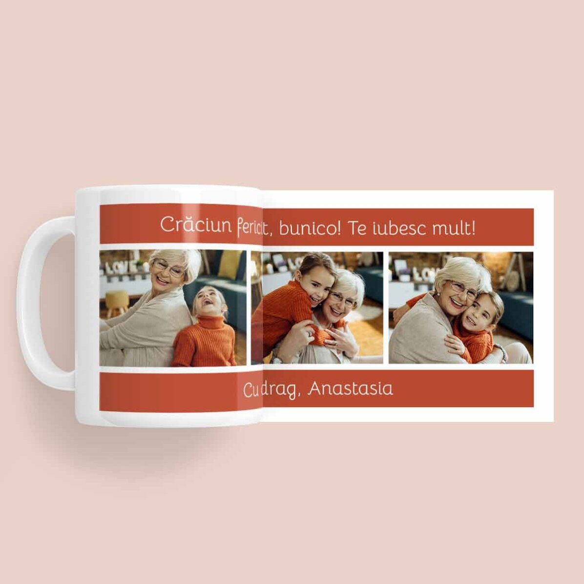 Cană personalizată cu text și 3 poze - Crăciun fericit!