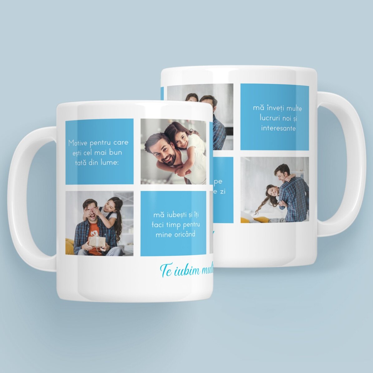 Cană personalizată cu text și 5 poze - Motive pentru care te iubesc
