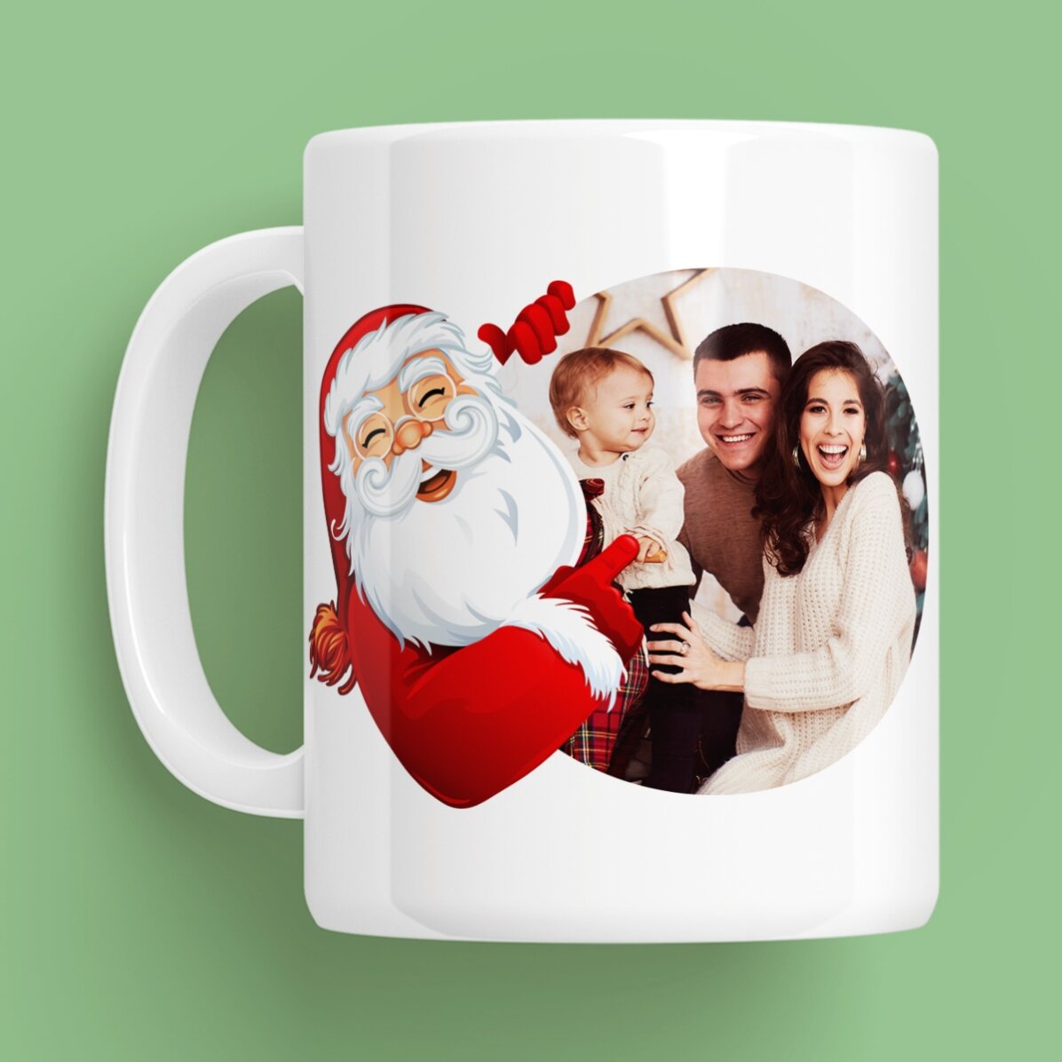 Cană personalizată cu text și o poză cu Moș Crăciun