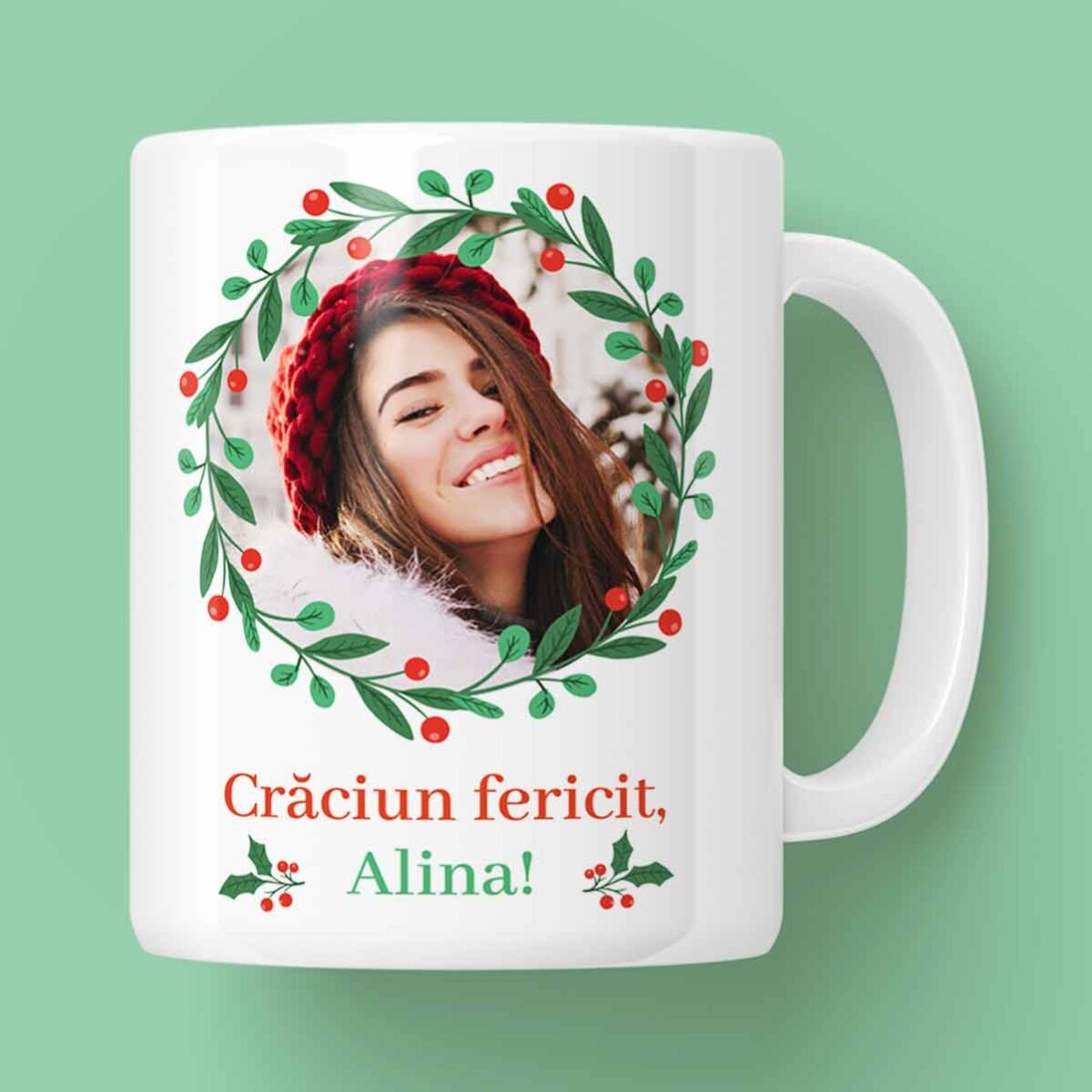 Cană personalizată cu text și poză - Crăciun fericit!