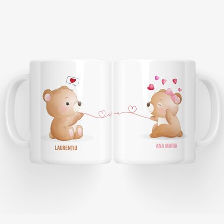 Cană personalizată cu text - Ursuleți îndrăgostiți