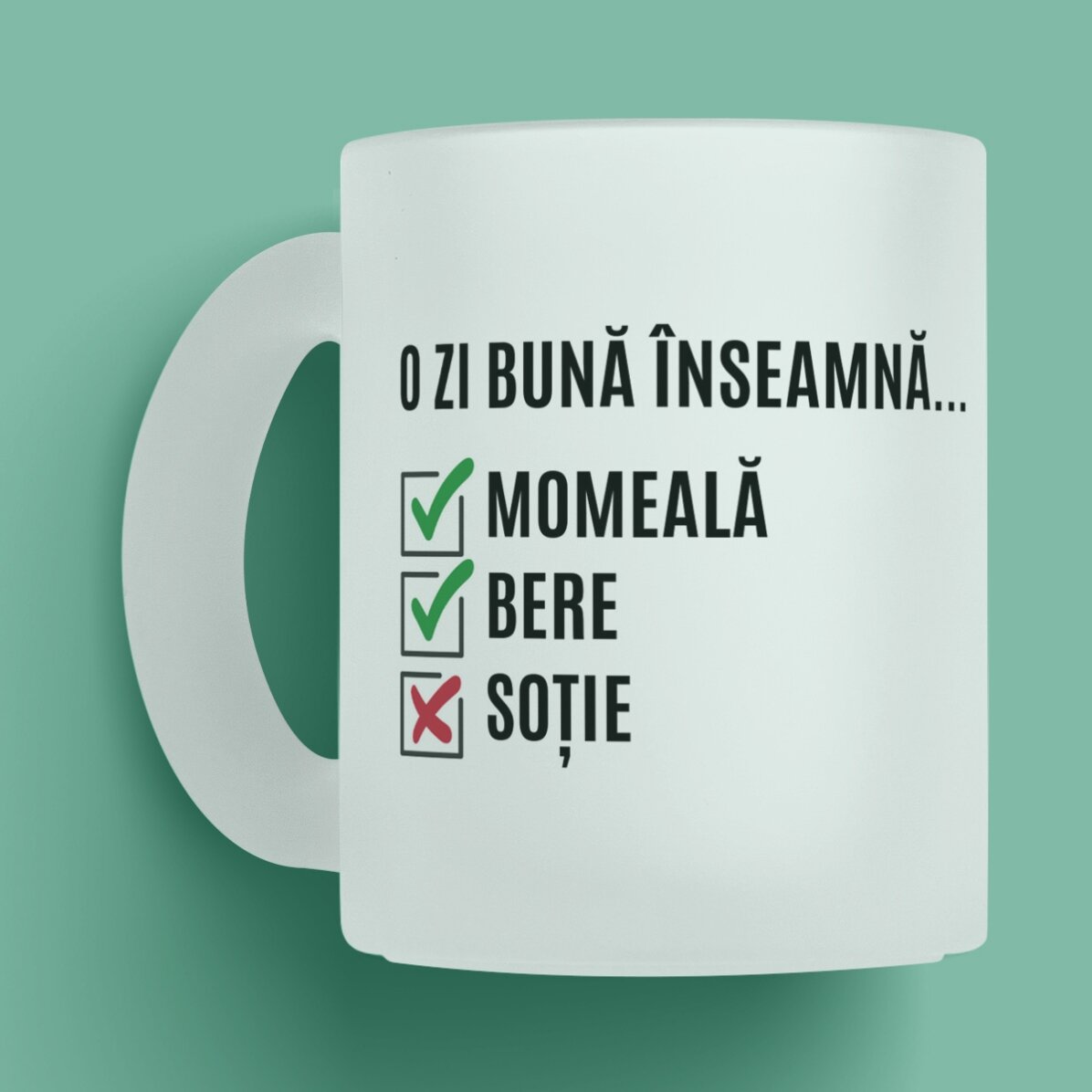 Cană sticlă mată personalizată cu text - Ziua pescarului 