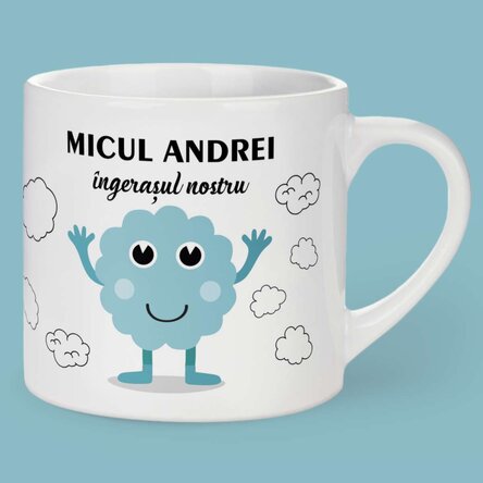 Cană personalizată pentru copii cu text - Norișorul vesel