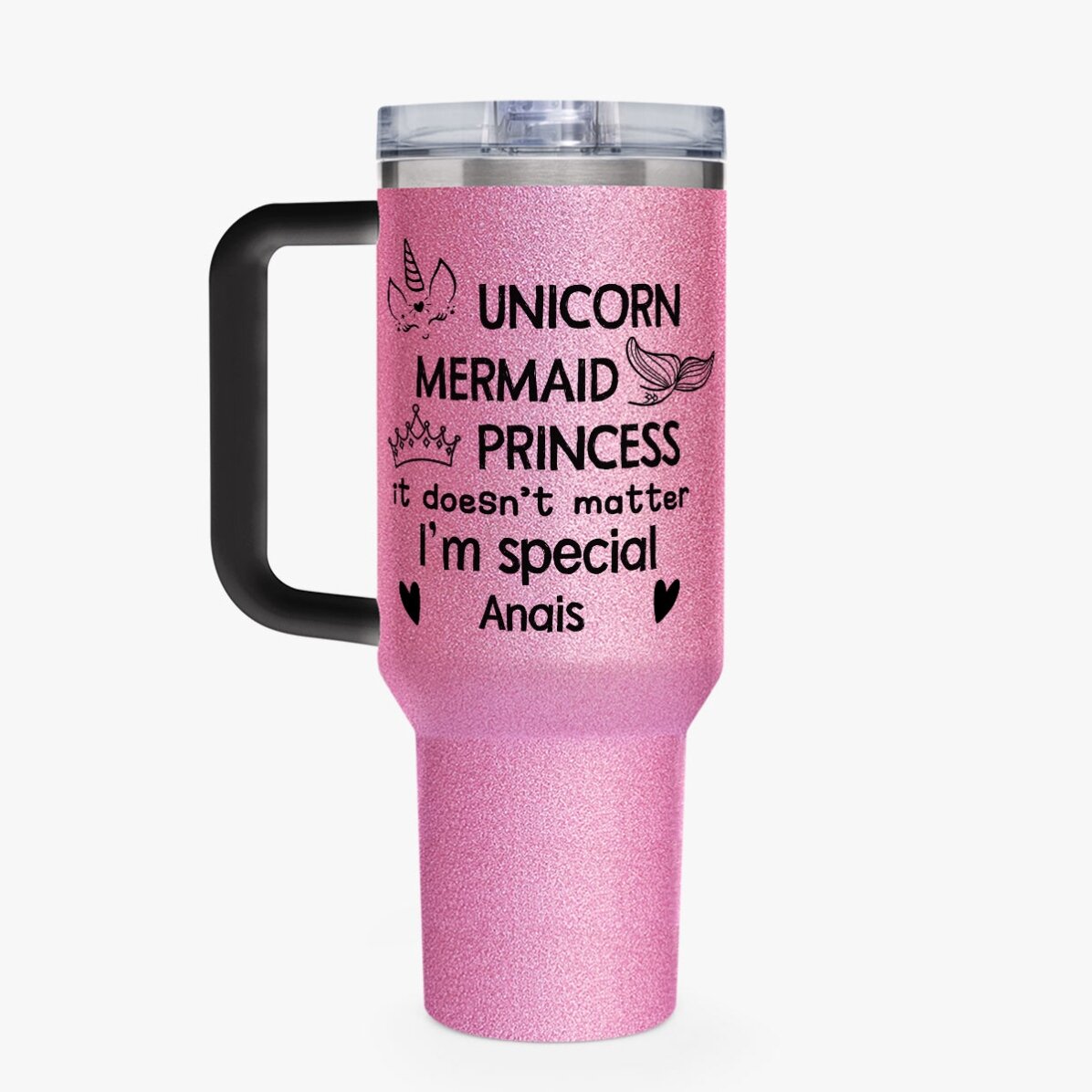 Cană termos cu mâner și pai personalizată cu mesaj - I