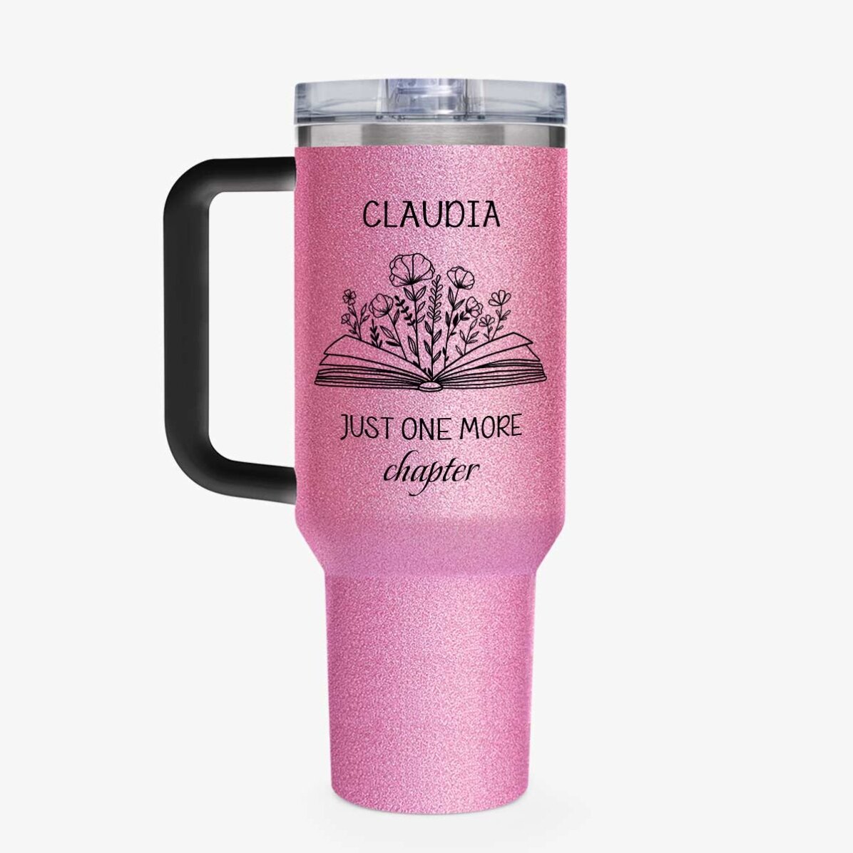 Cană termos cu mâner și pai personalizată cu mesaj - Just one more chapter