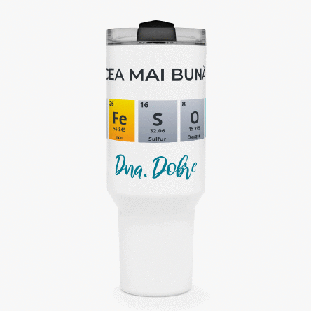 Cană termos cu mâner și pai personalizată cu mesaj - Profesoară de Chimie