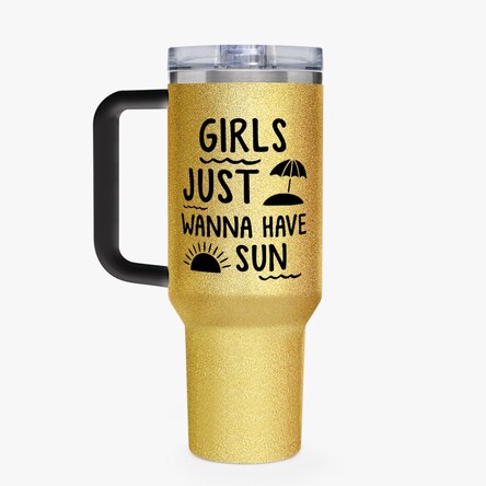 Cană termos cu mâner și pai personalizată cu mesaj - Summer Vibe 