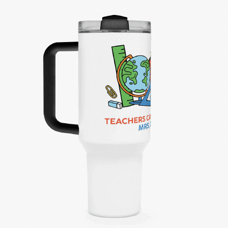 Cană termos cu mâner și pai personalizată cu mesaj - Teachers