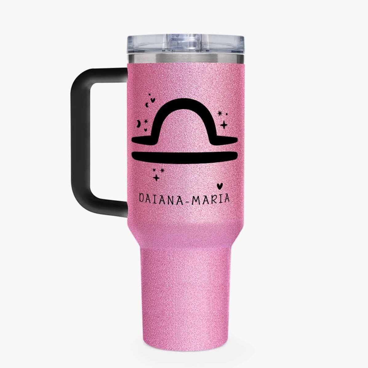 Cană termos cu mâner și pai personalizată cu mesaj - Zodia Balanță