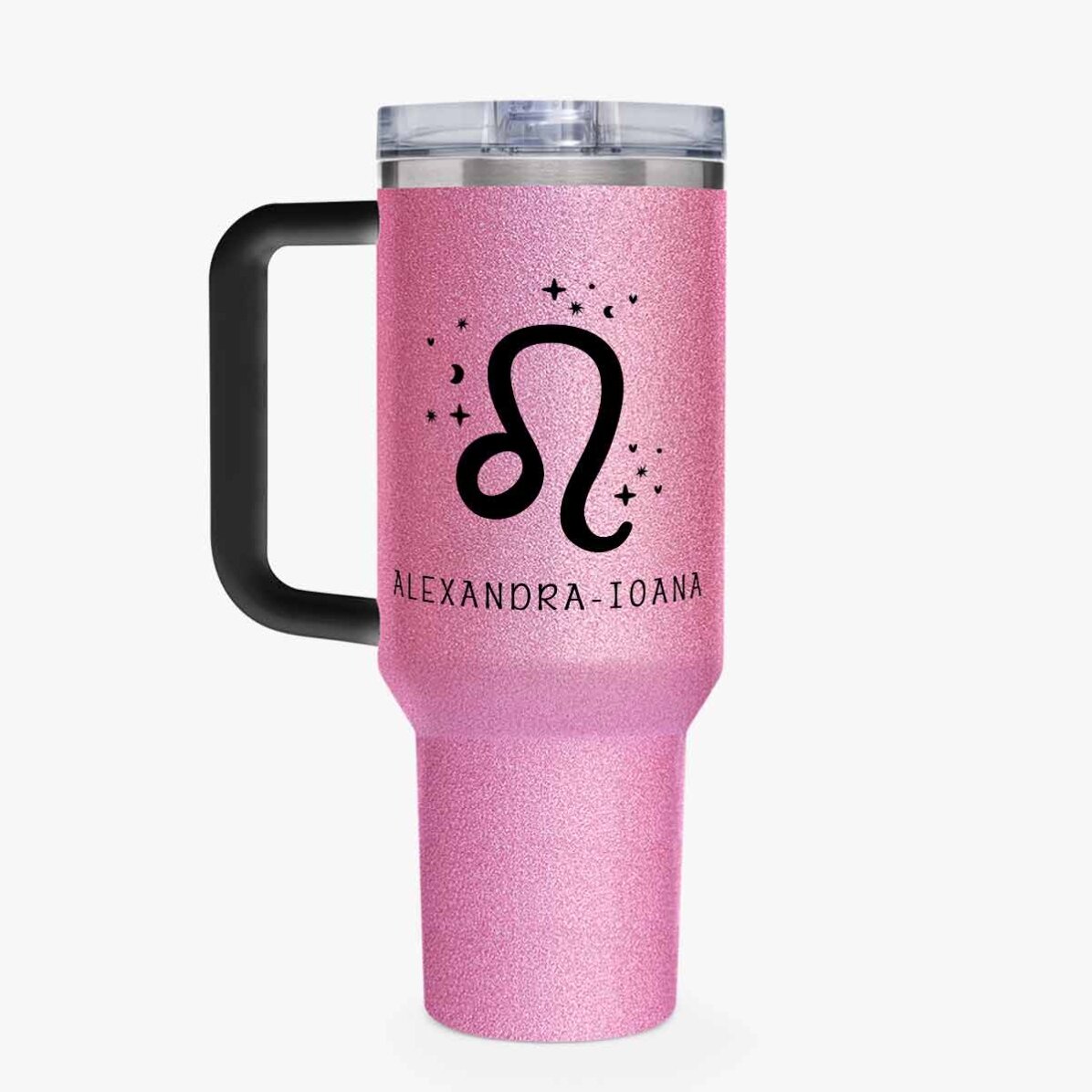 Cană termos cu mâner și pai personalizată cu mesaj - Zodia Leu