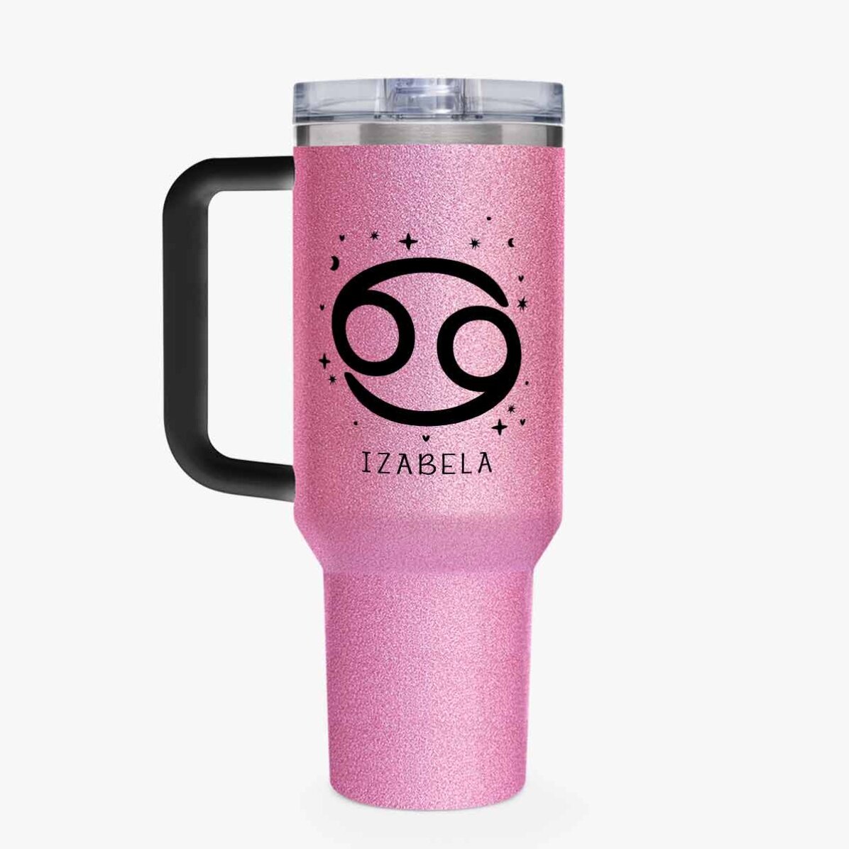 Cană termos cu mâner și pai personalizată cu mesaj - Zodia Rac