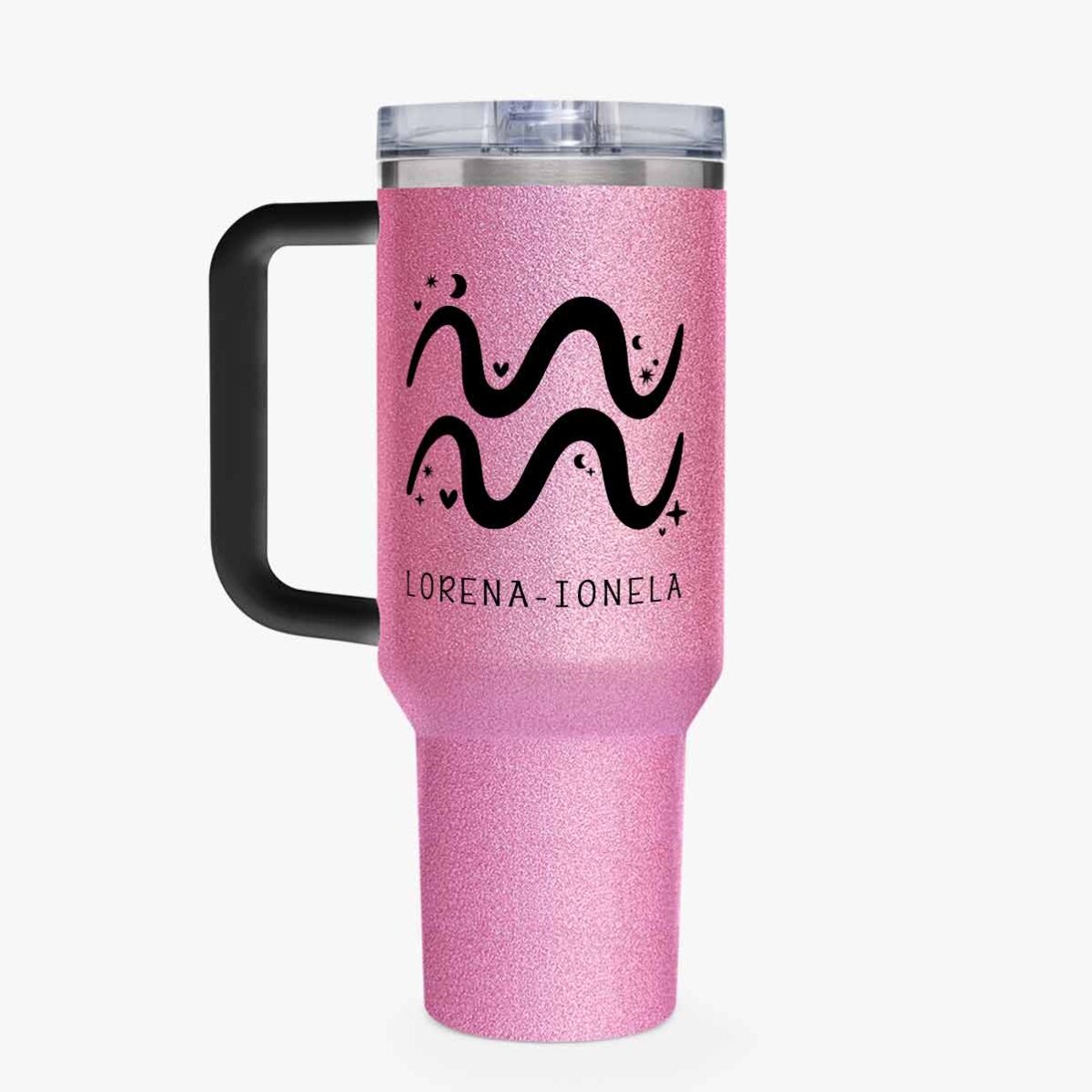 Cană termos cu mâner și pai personalizată cu mesaj - Zodia Vărsător