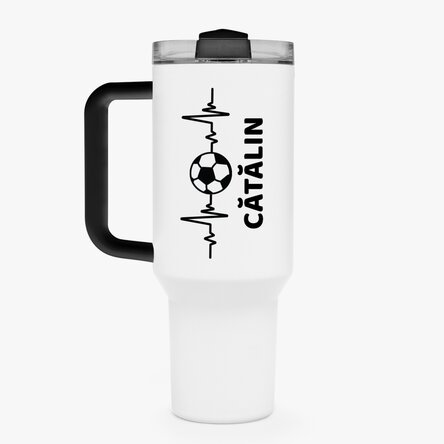 Cană termos cu mâner și pai personalizată cu nume - Football lover