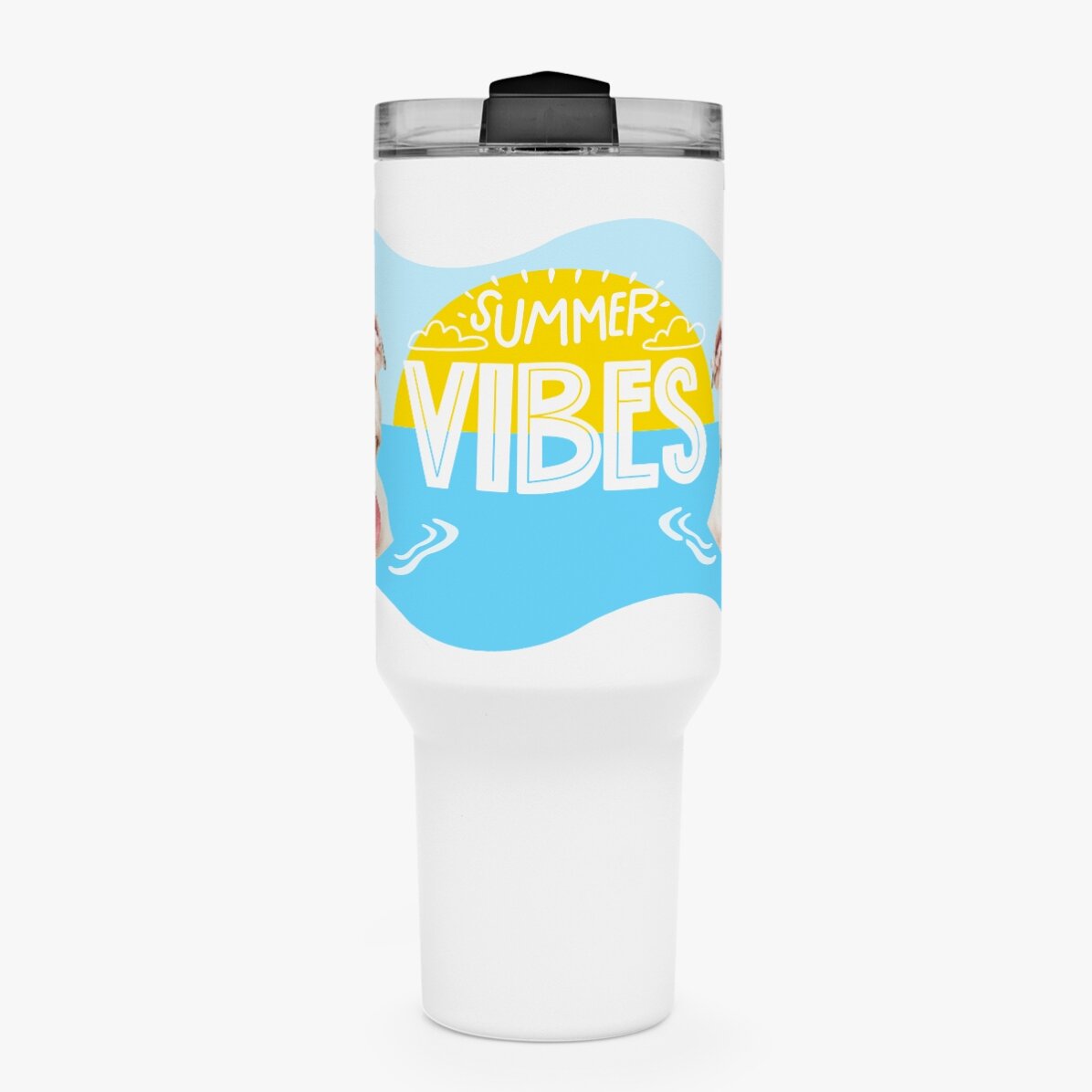 Cană termos cu mâner și pai personalizată cu poză - Summer