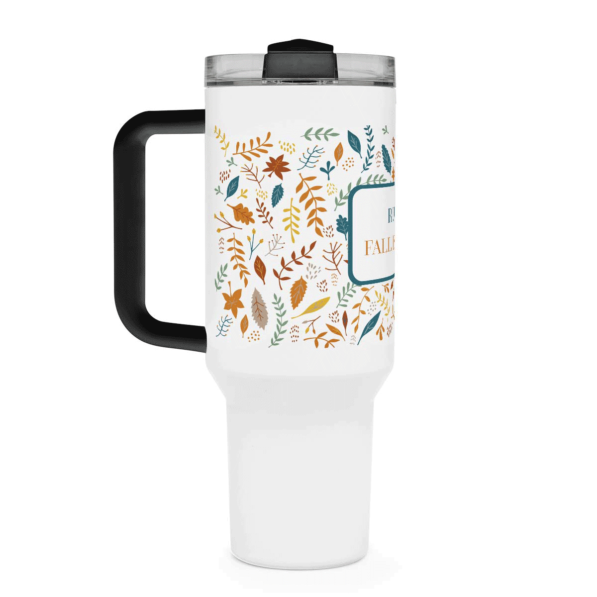 Cană termos cu mâner și pai personalizată cu text - Autumn