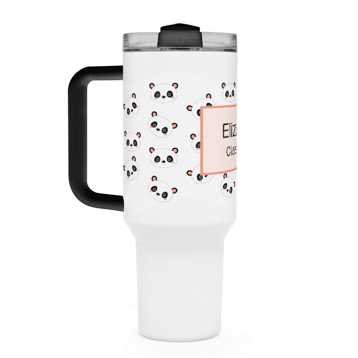 Cană termos cu mâner și pai personalizată cu text - Cute Panda