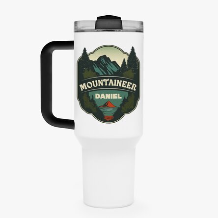 Cană termos cu mâner și pai personalizată cu nume - Racket scientist