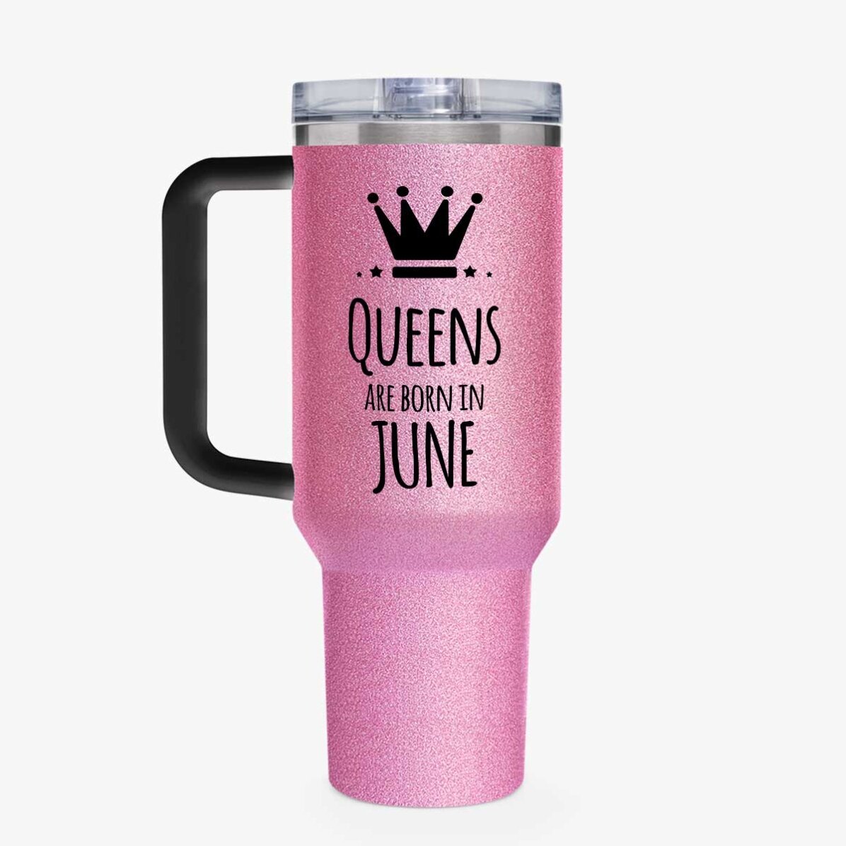 Cană termos cu mâner și pai personalizată cu text - Queens