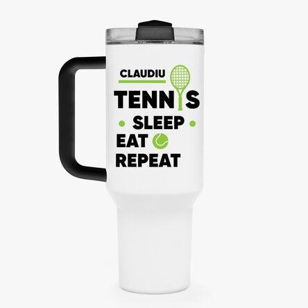 Cană termos cu mâner și pai personalizată cu nume - Tenis