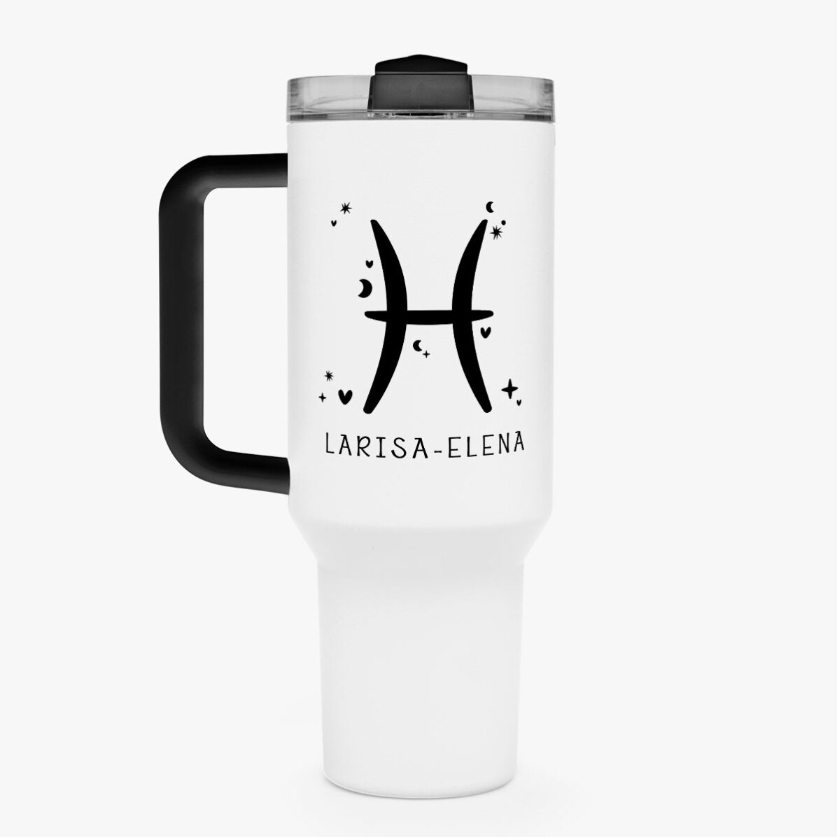 Cană termos cu mâner și pai personalizată cu text - Zodia Pești