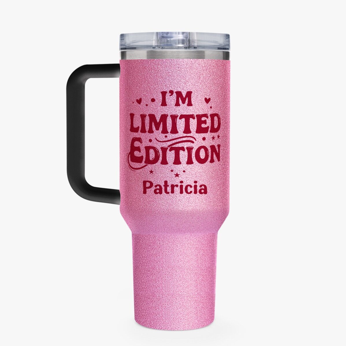 Cană termos cu mâner și pai personalizată cu nume - Limited Edition