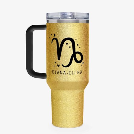 Cană termos cu mâner și pai personalizată - Zodia Capricorn