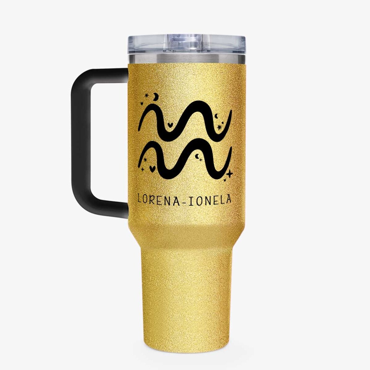 Cană termos cu mâner și pai personalizată - Zodia Vărsător