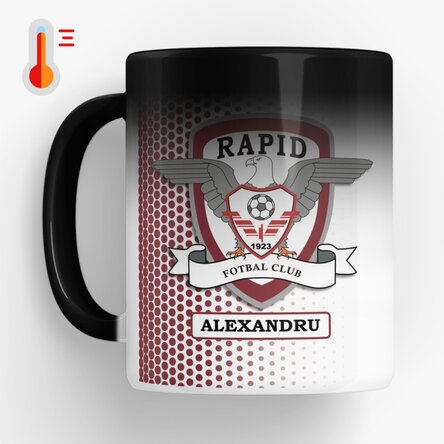 Cană termosensibilă FC Rapid personalizată cu text - FC Rapid 1923