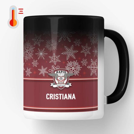 Cană termosensibilă FC Rapid personalizată cu text - Fulgi de zăpadă