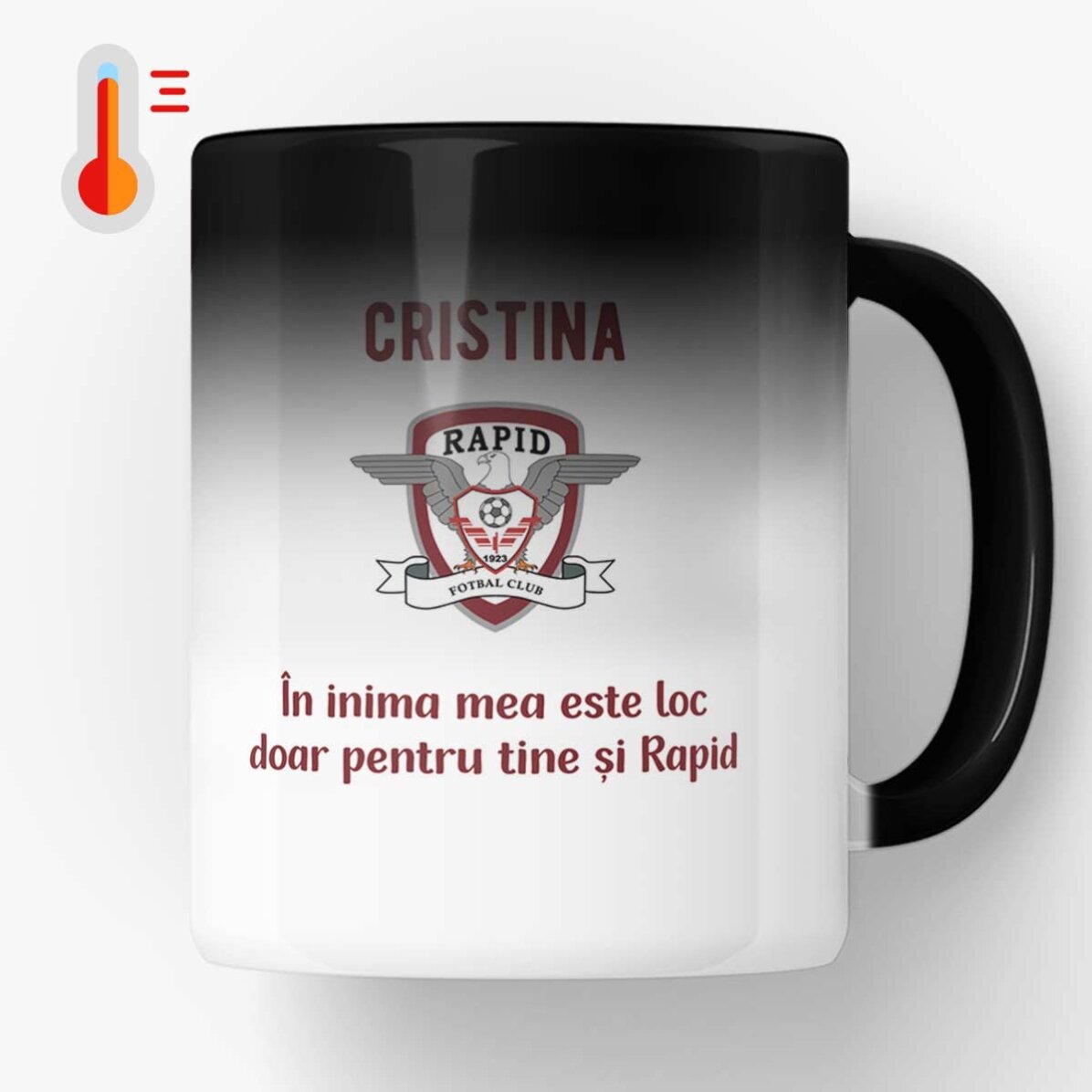 Cană termosensibilă FC Rapid personalizată cu text - Love Mosaic