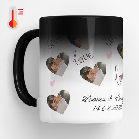 Cană termosensibilă personalizată cu 11 poze și text - Love