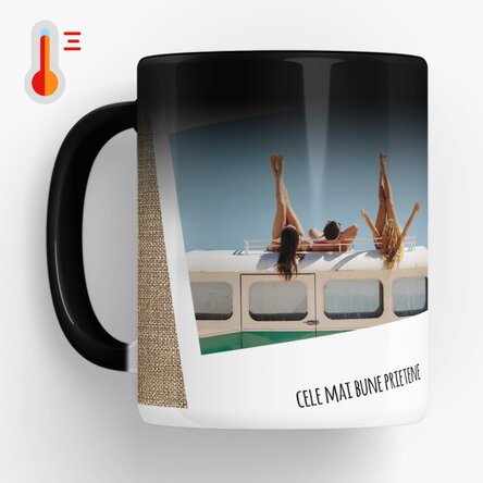 Cană termosensibilă personalizată cu 2 poze și text - Amintiri de neuitat